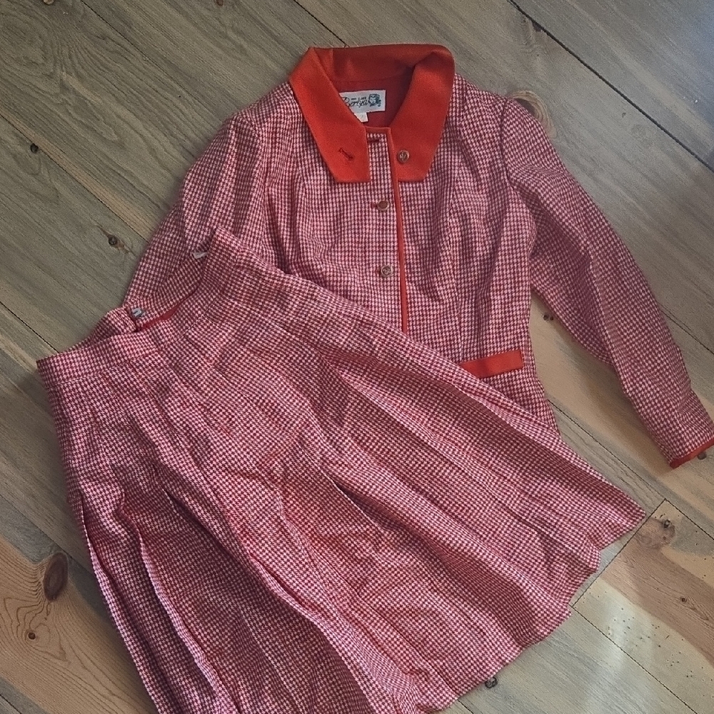 Elegant Red Checkered Skirt Set